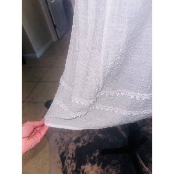 Anthropologie Blue Pepper Sleeveless White Boho Tunic Top Lace Mandarin Collar C - Picture 11 of 11